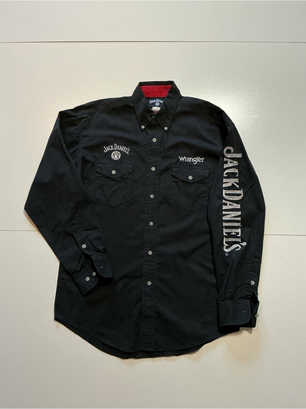 Wrangler Jack Daniels Whisky Black Embroidered Rodeo Western Cowboy Shirt